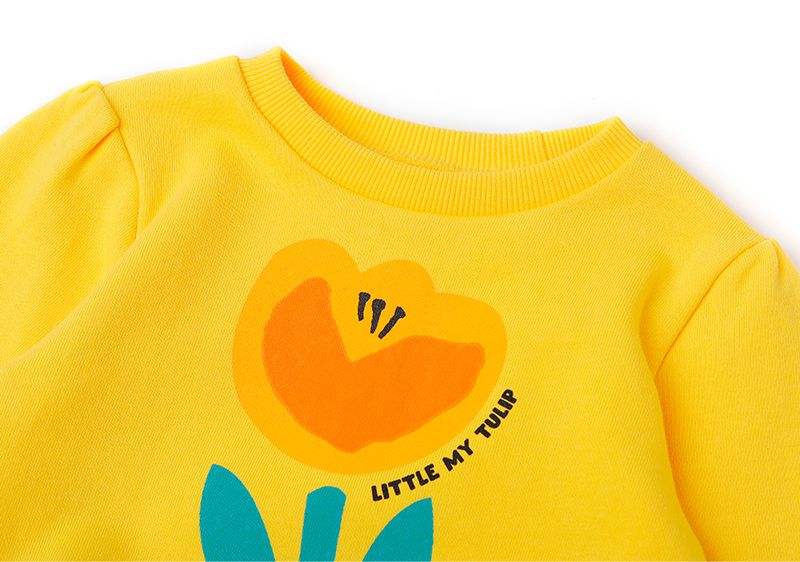 韓國 OZKIZ - 橘黃鬱金香拼接感長袖洋裝