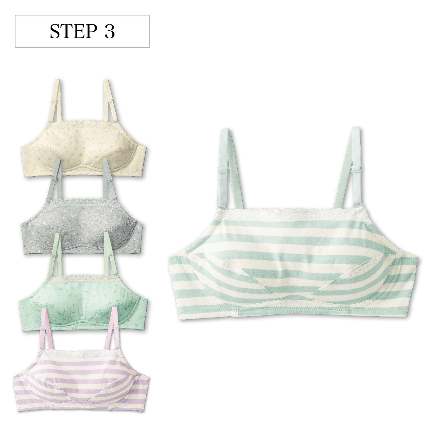 日本 Hummingchouchou - 輕柔包覆 少女成長型內衣(無背扣/肩帶可調)-條紋-粉紅