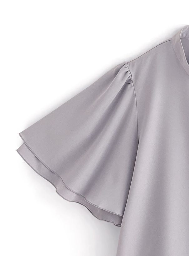 日本 GRL - 簡約立領層次短袖襯衫-藍灰 (F)