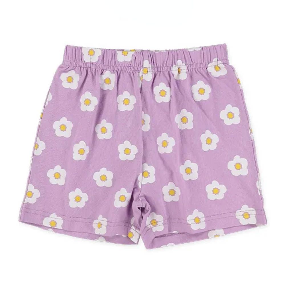 滿版花朵彈性短褲-紫