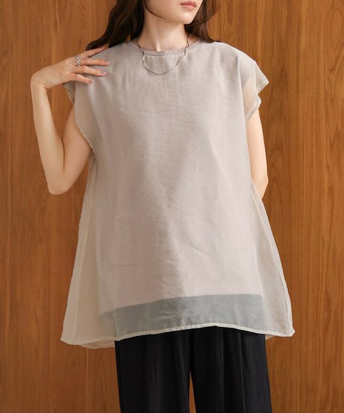 日本 Bab - [推薦]薄紗層次法式袖上衣-灰棕