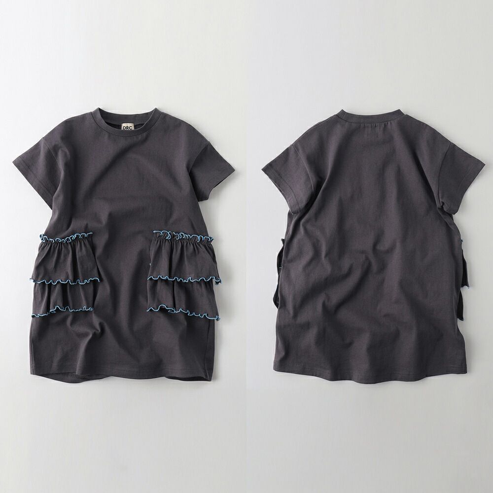 QQ滾邊柔軟天竺棉短袖洋裝-炭灰