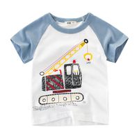 27KIDS - 純棉短袖上衣-手繪超級吊車-白+藍