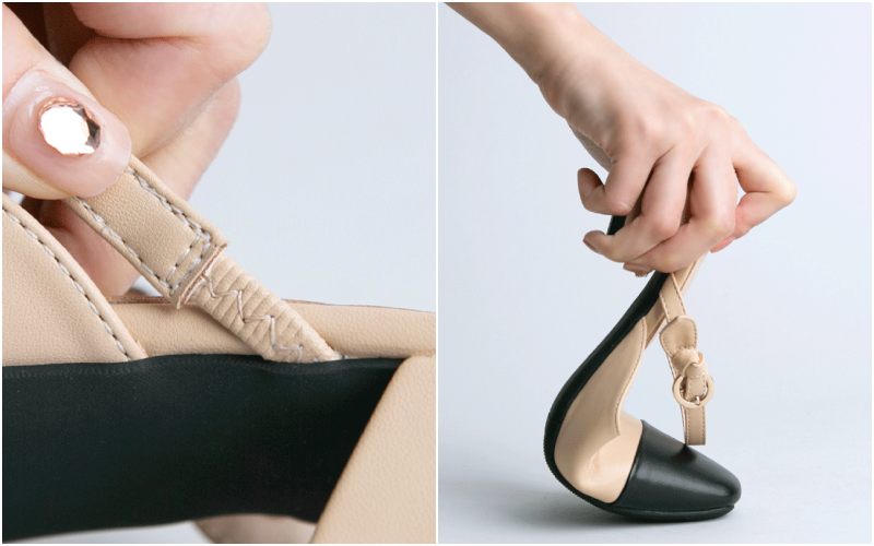 韓國 PINKELEPHANT - 唯美雙色拼接繫帶拖鞋(5cm)-杏X黑