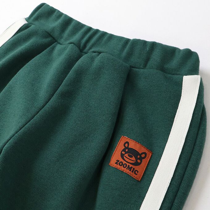 日本 ZOOLAND - 熊掌毛絨口袋裏起毛休閒長褲-黑