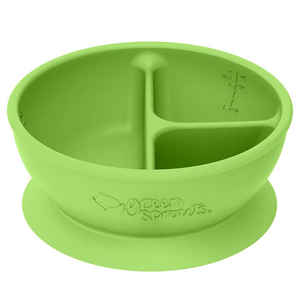 美國 green sprouts 小綠芽 - 寶寶矽膠防滑學習餐碗-草綠