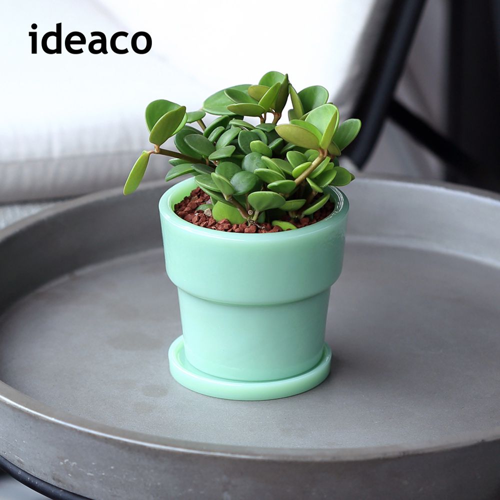 日本IDEACO - 復古風奶玉植栽盆器(直徑9cm)-小-翡翠綠