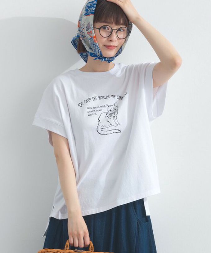 日本 Lupilien - 16OE天竺棉 貓咪印花短袖上衣-炭灰