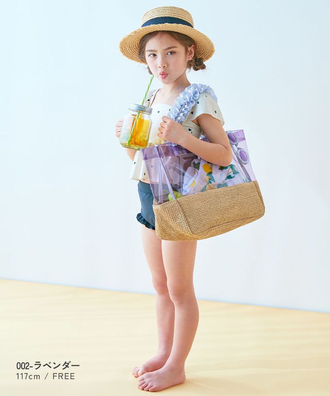 日本 devirock - 可愛荷葉邊大容量PVC防水游泳包-黑 (27.5x35x14cm)