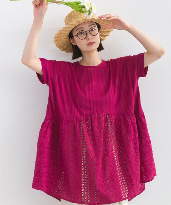 日本 Lupilien - 100%印度棉 柔美緹花長版短袖上衣-白