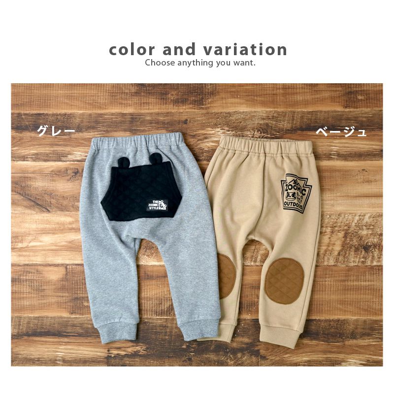 日本 ZOOLAND - 印花拼接長褲(裏毛)-屁屁口袋-灰