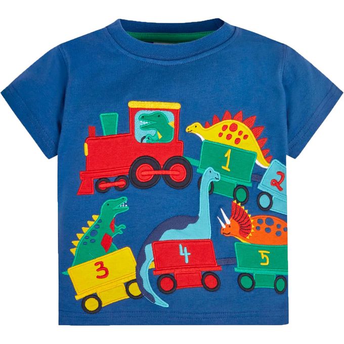 英國 JoJo Maman BeBe - 超優質嬰幼兒童100％純棉短袖上衣/ T-shirt/ 動物T-恐龍嘟嘟車