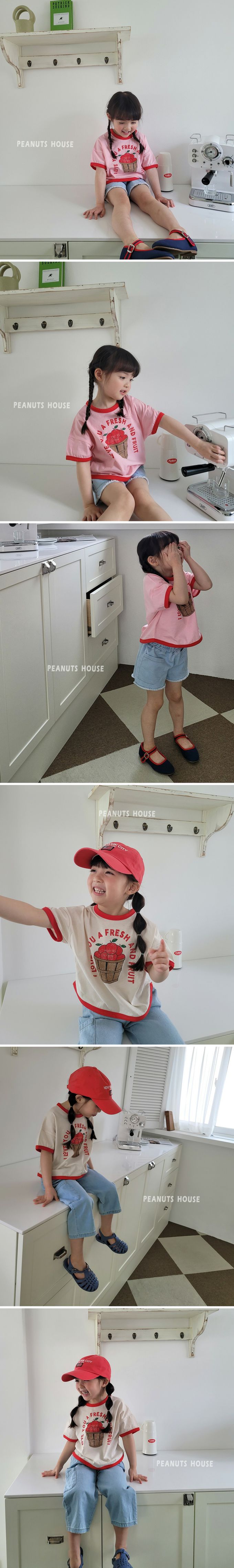 韓國 Peanuts House - 純棉印花圓領短袖上衣-蘋果籃-米