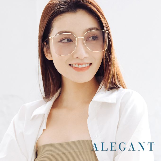 ALEGANT - 時尚格調丁香紫幾何線條金色方框墨鏡│UV400太陽眼鏡