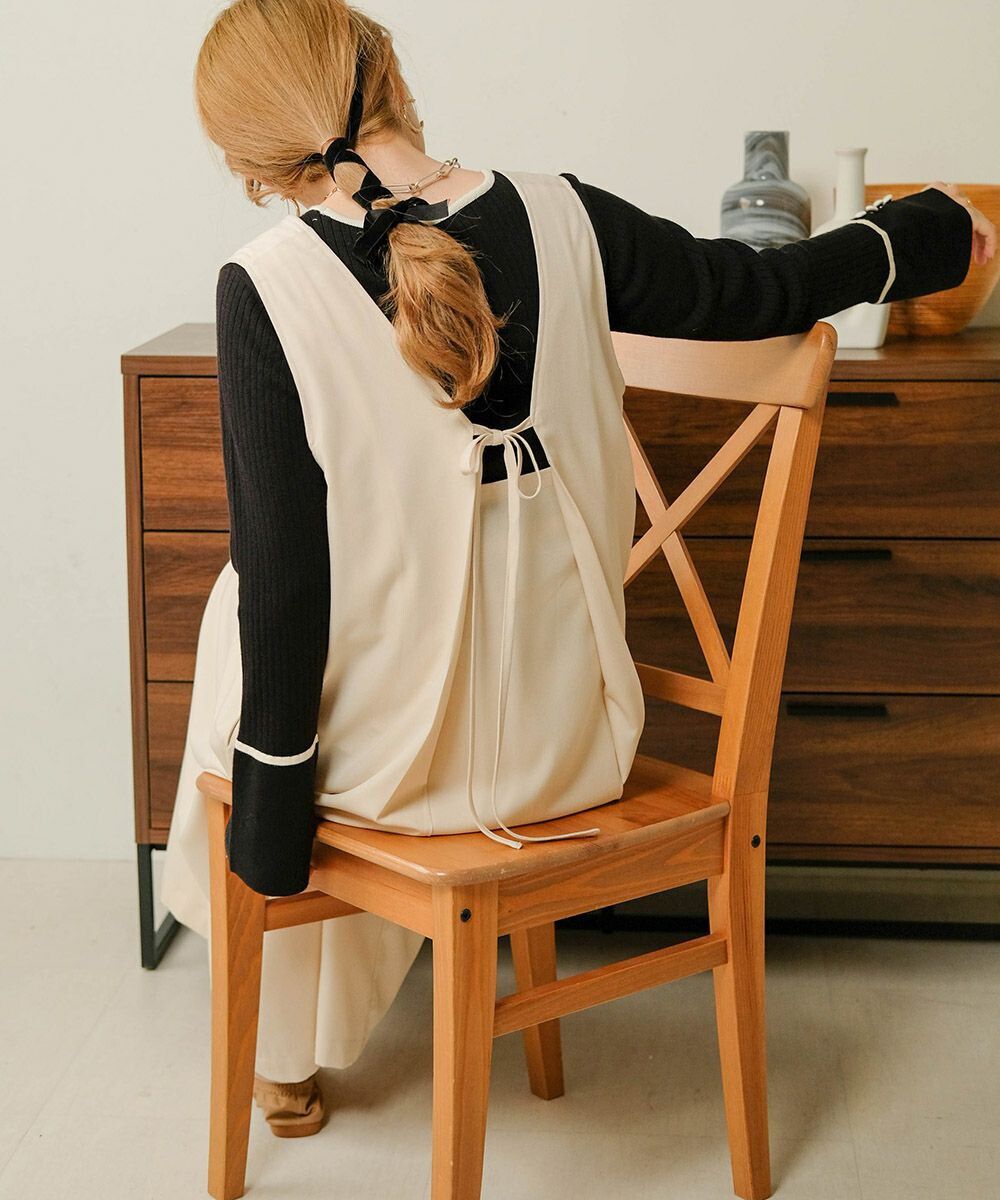 日本 Bab - [日雜推薦] 氣質綁帶V領背心裙-石英灰