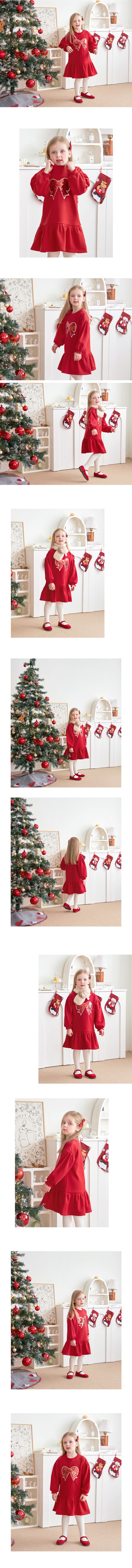 韓國 WALTON kids - (內刷毛)亮片蝶結連身洋裝-紅