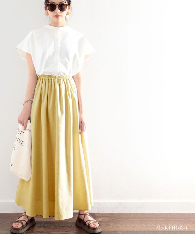 日本 Classical Elf - 自然感棉麻涼爽顯瘦長裙-萊姆黃