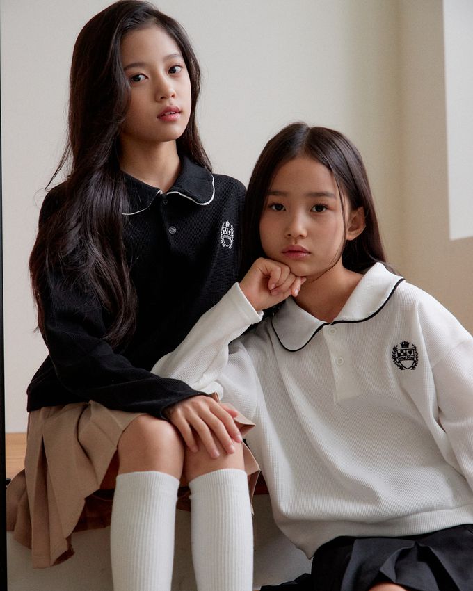 韓國 sm2 - 學院風格鬆餅紋長袖翻領上衣-黑