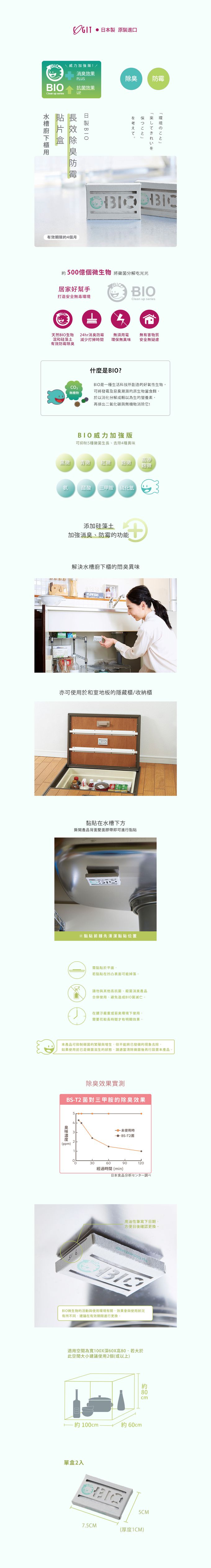 日本 COGIT - 日製BIO長效除臭防霉貼片盒(威力加強版)-水槽廚下櫃用-6入