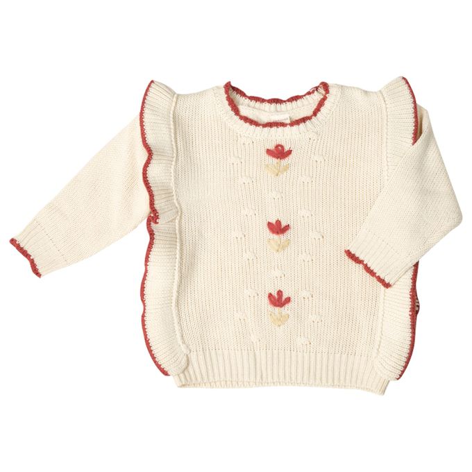 akachan honpo - 針織休閒上衣-荷葉邊-白色