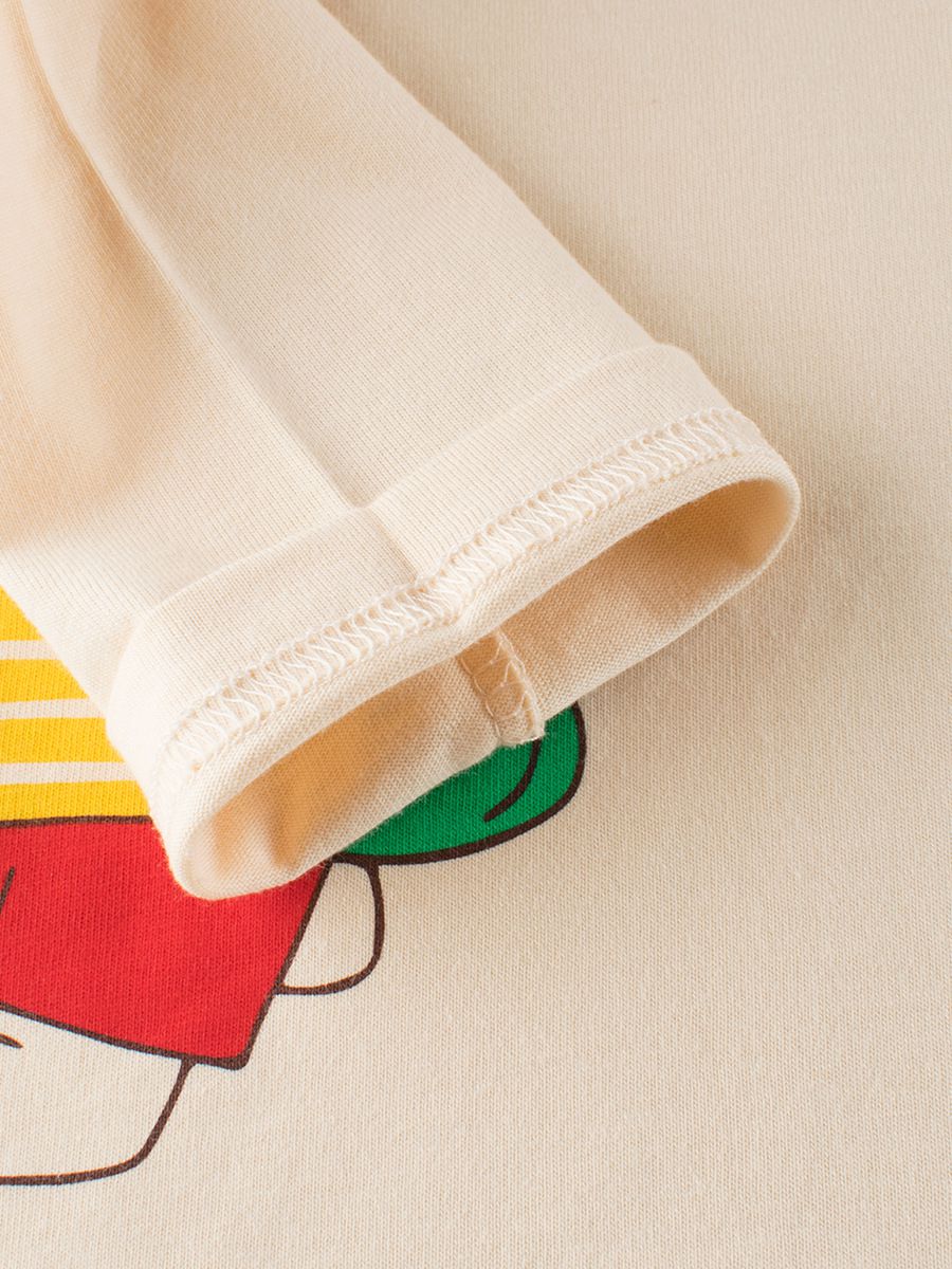 純棉圓領薄長袖上衣-蘋果熊熊-杏色