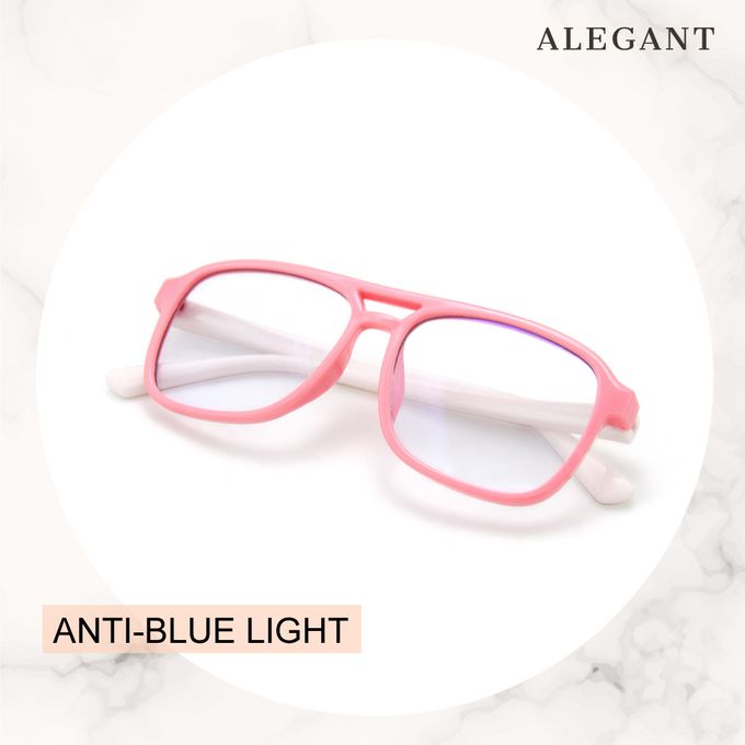 ALEGANT - 飛行樂園貝殼粉兒童專用輕量矽膠彈性飛行員UV400濾藍光眼鏡