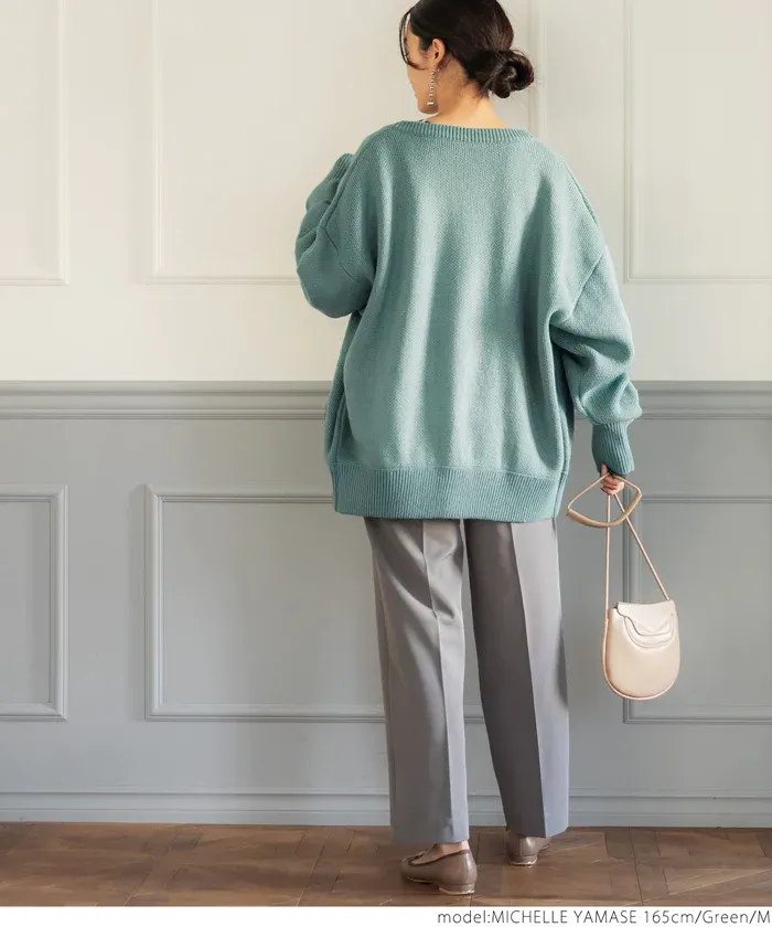 日本 COCA - V領柔軟落肩針織外套-湖水綠