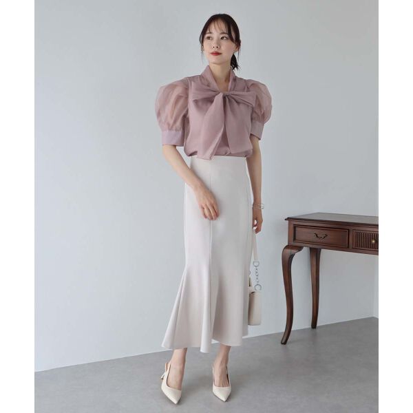 日本 BLUE EAST - 氣質薄紗蝴蝶結泡泡短袖上衣-白