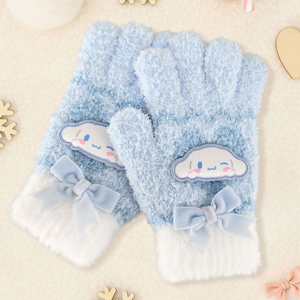 保暖毛絨造型手套-卡通人物大耳狗-天藍