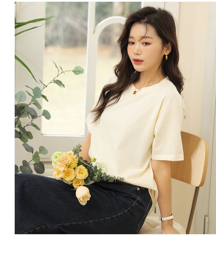 寬鬆圓領短袖上衣-橘色