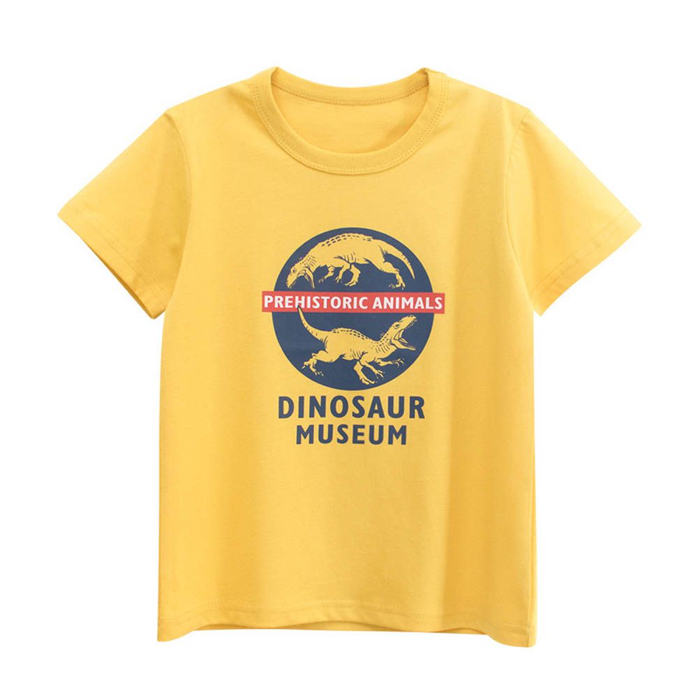 純棉短袖上衣-恐龍博物館-黃色