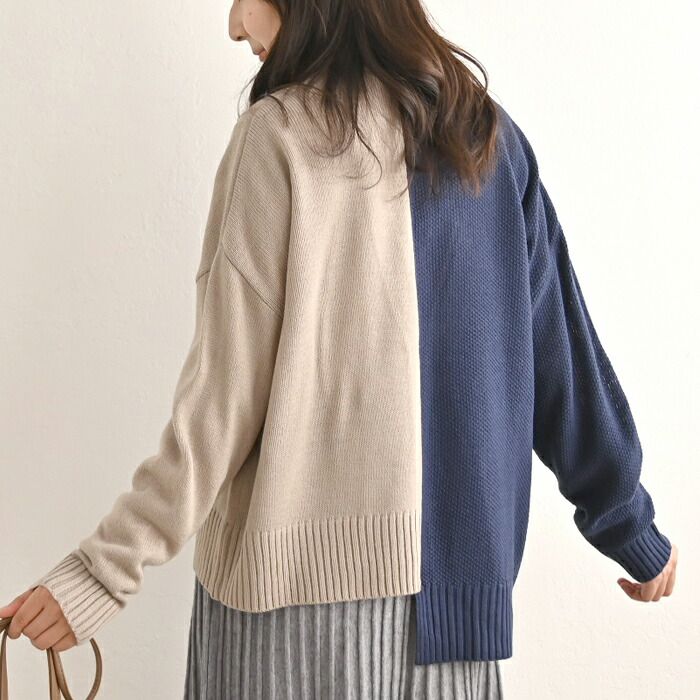 日本 ihuu - V領不對稱撞色薄針織外套-深灰x黑