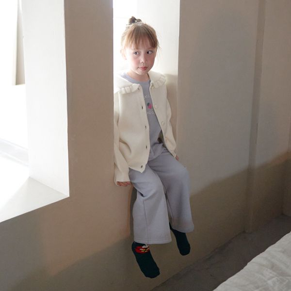 日本 Lycee mine - 荷葉大翻領寬袖針織開襟衫-粉紅