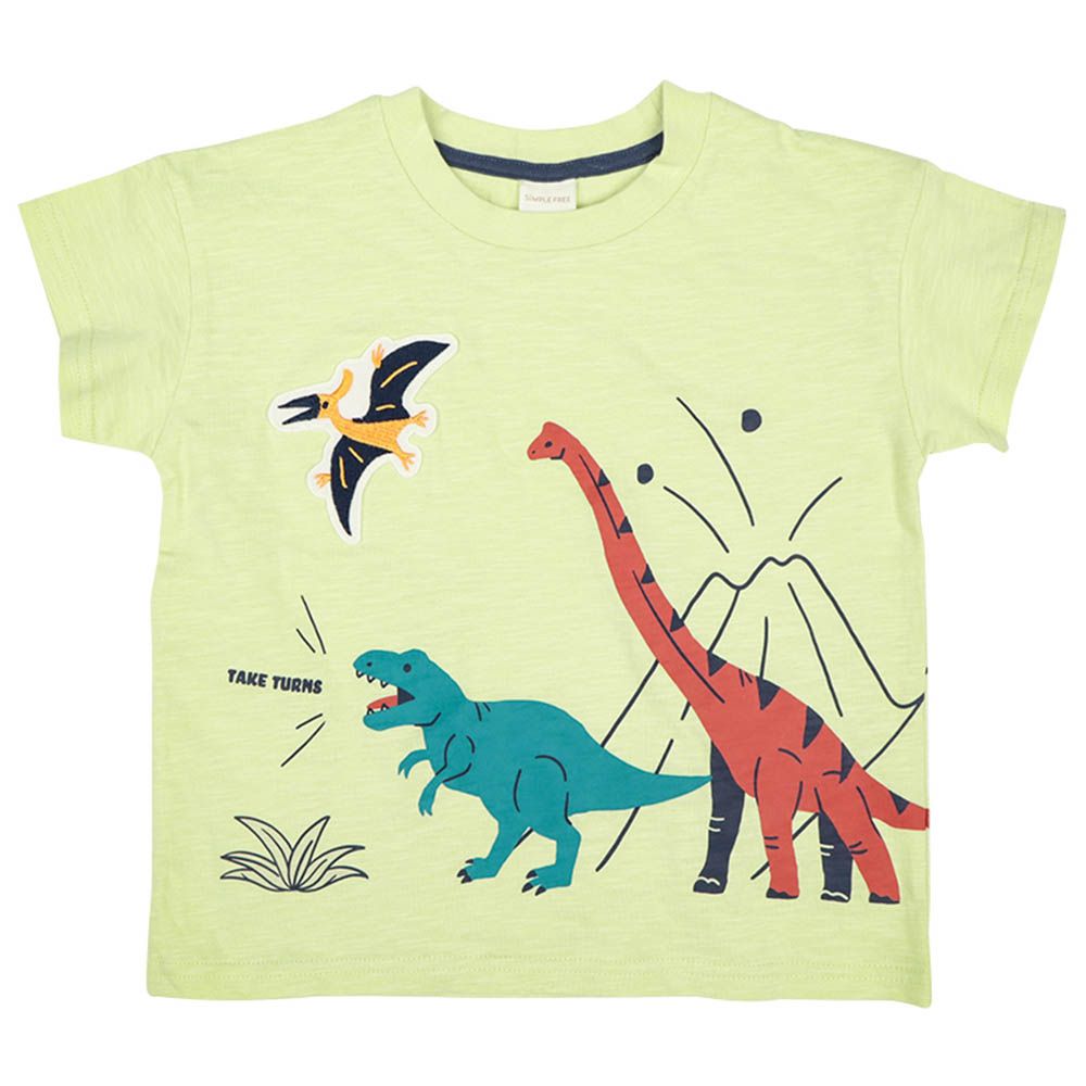 短袖T恤-排排站圖案-黃綠色