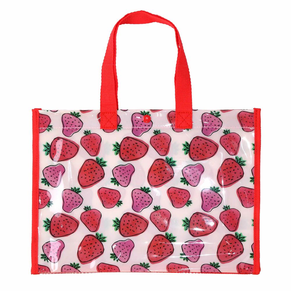 防水PVC手提袋/游泳包-滿版草莓-紅白 (25x34cm)