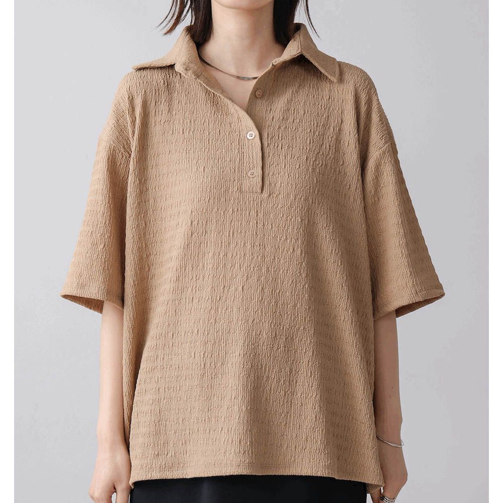 精緻紋理都會感五分袖上衣-淺棕