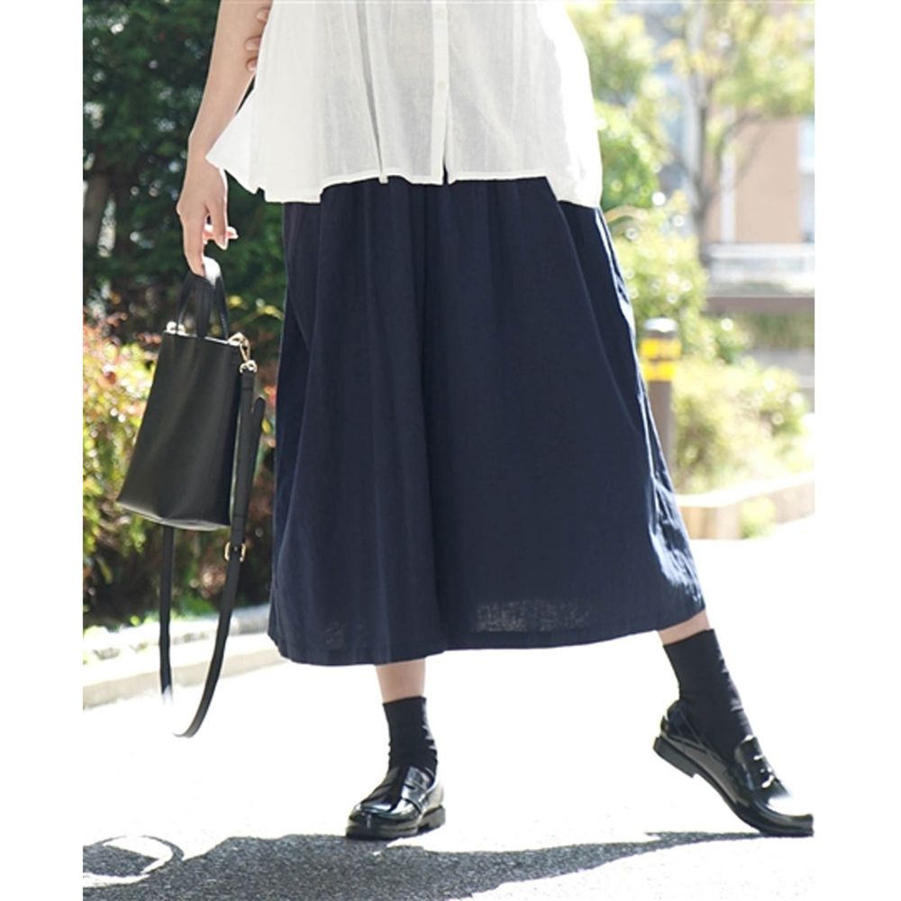日本 zootie - 麻料舒適寬褲裙-深藍