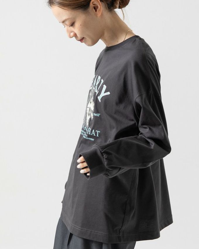 日本 gleam - 相良刺繡哈士奇印花帥氣長袖T恤-灰