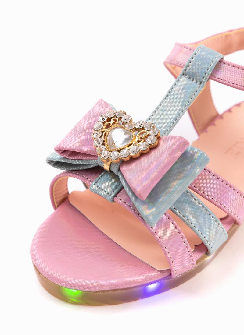 韓國 OZKIZ - (LED燈)水晶愛心蝴蝶結魔鬼氈涼鞋