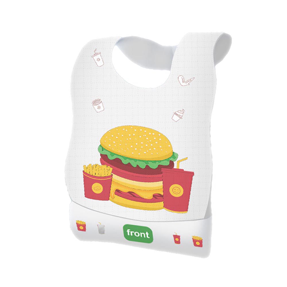 拋棄式兒童吃飯圍兜(10入組)-漢堡套餐-35x23.5cm
