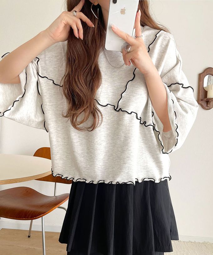 日本 Classical Elf - 木耳QQ俏麗造型寬袖上衣-炭黑