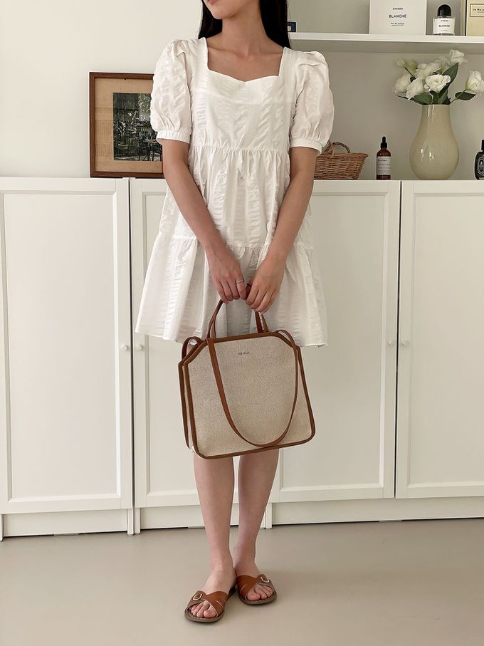 韓國 THEALLY - (附小袋)質挺帆布方包手提/肩背包-焦糖咖 (大)