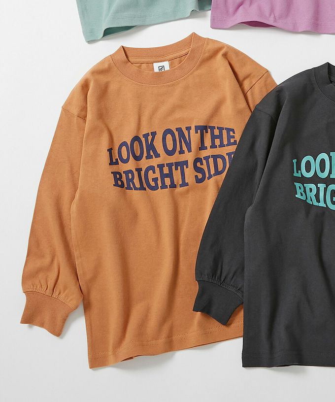 日本 devirock - 100%棉 定番印花寬版長袖上衣-PEACE-紫丁香