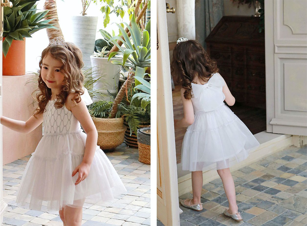 韓國 PuellaFLO - (剩7號)後背大蝴蝶結網紗洋裝-象牙白