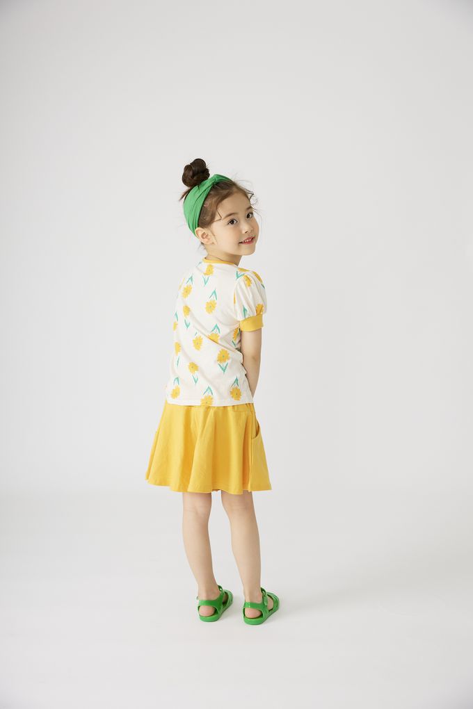 韓國 OZKIZ - 滿版小黃花印短袖套裝-白X黃