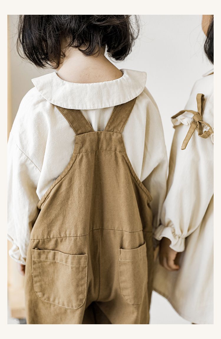 娃娃領公主袖長袖上衣-熊熊-淺杏色