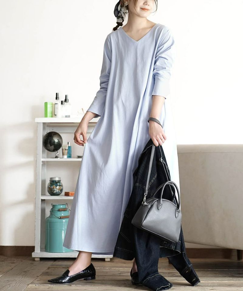 日本 zootie - 抗透汗 純棉修身長袖洋裝-V領-咖啡