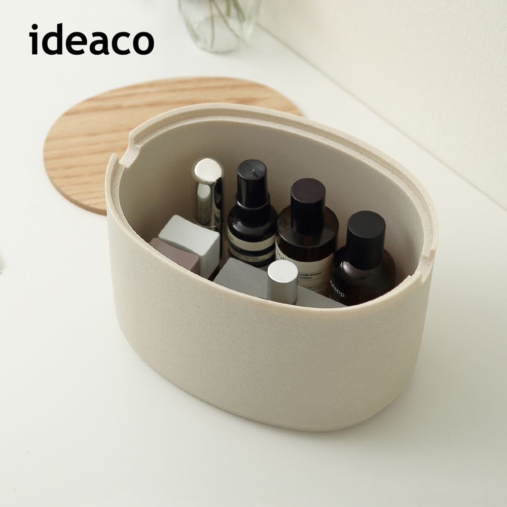 日本IDEACO - 砂岩深型橢圓形收納盒(大)-沙白