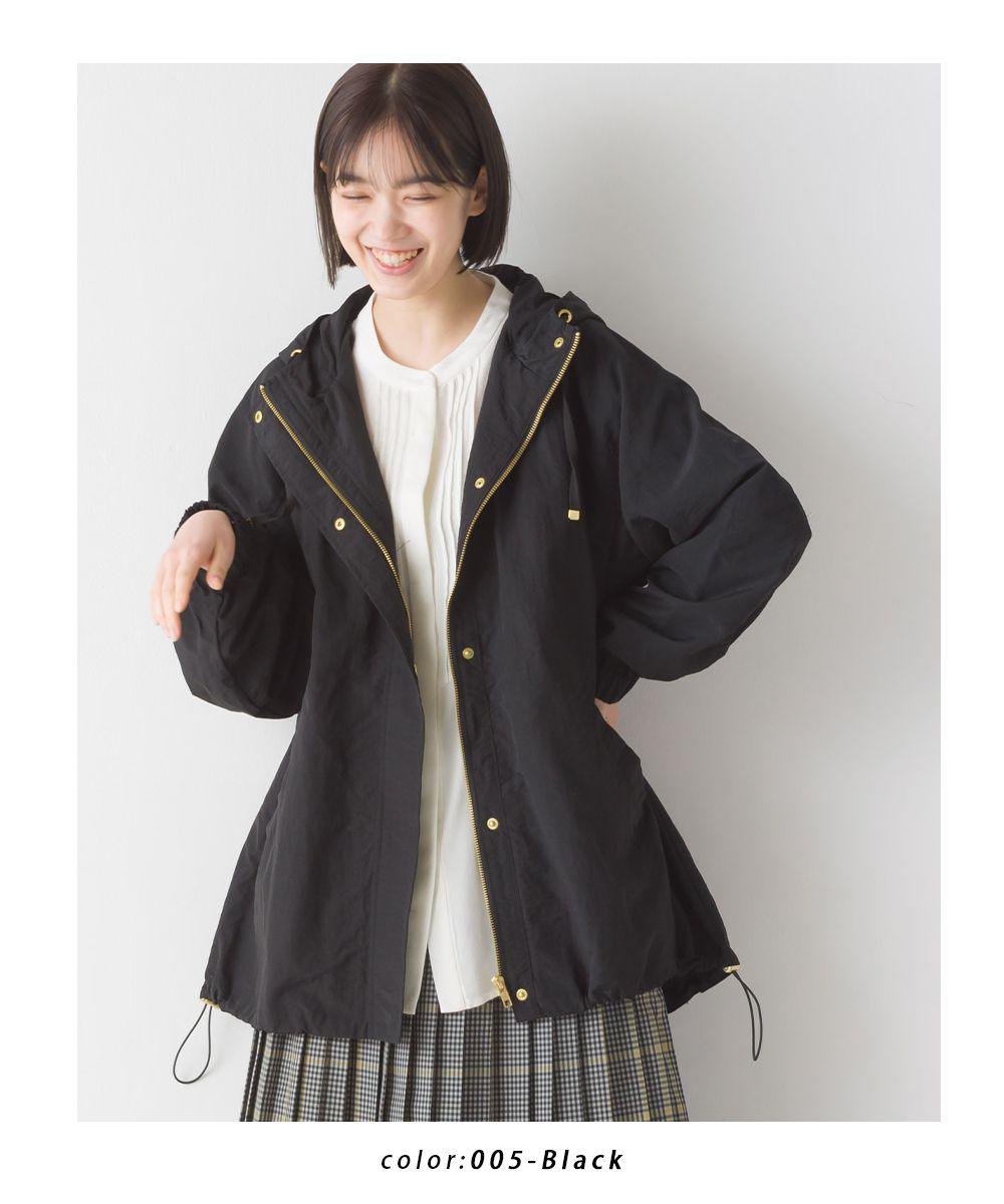 日本 OMNES - 撥水加工 輕量抽繩長版連帽風衣外套-卡其