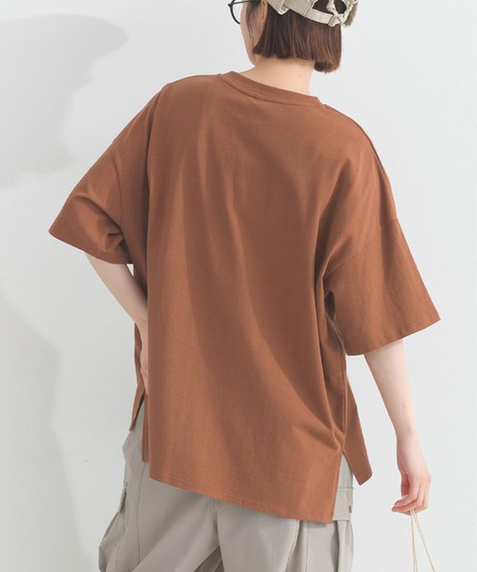 日本 Lupilien - 16支天竺棉俏皮動物刺繡大口袋短袖T恤-咖啡